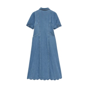 Mint Velvet Indigo Denim Scallop Detail Midi Dress